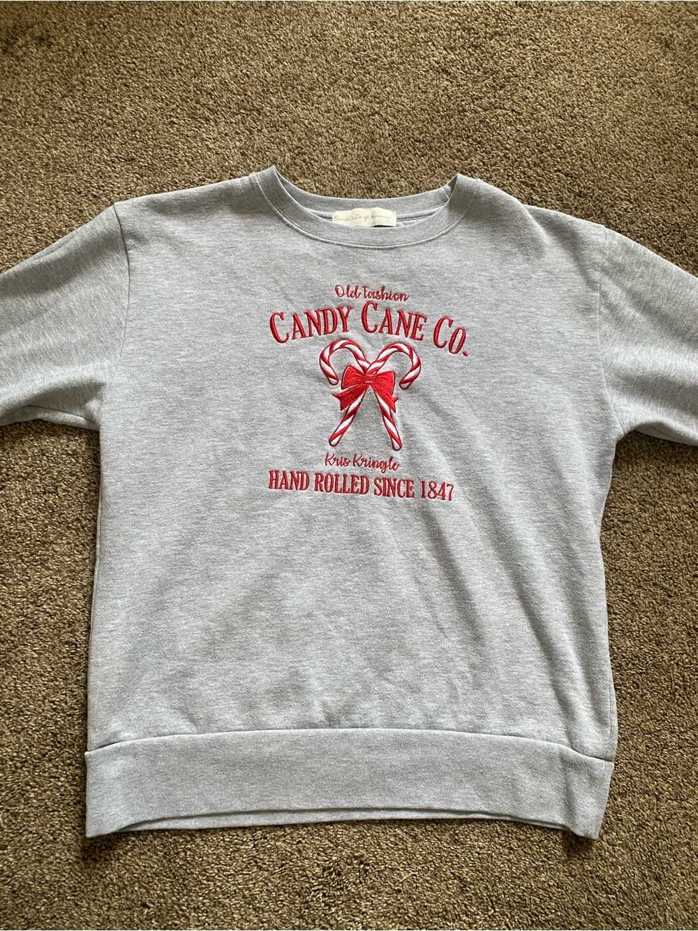 State of Mind Gray Sweatshirt with Red Candy Cane Graphic